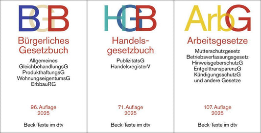 BGB + HGB + ArbG in der je aktuellen Auflagen im Set + exklusive Sticky Notes