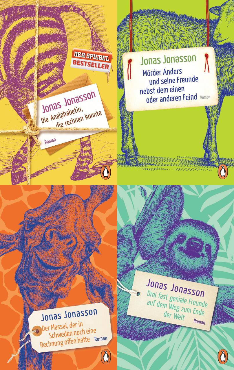 4 Titel von Jonas Jonasson im Set + 1 exklusives Postkartenset
