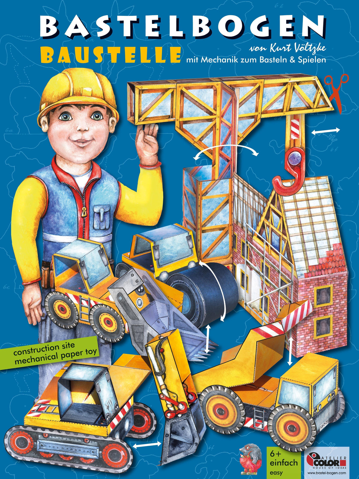 Buchcover: Baustelle Bastelbogen mit Baufahrzeugen & Papiermechanik