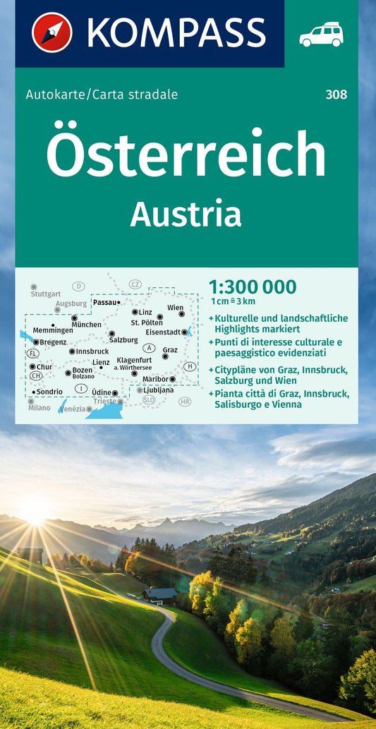 KOMPASS Autokarte Österreich 1:300.000