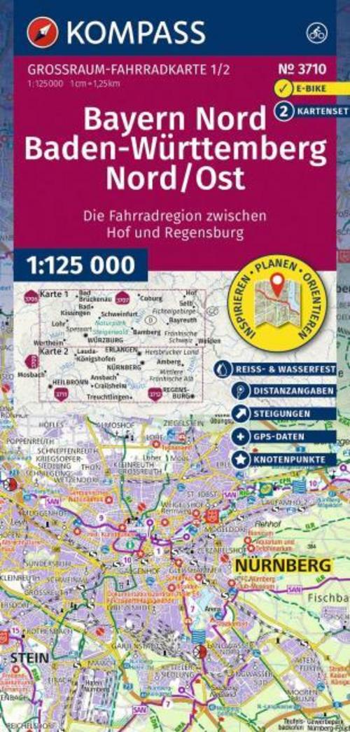 KOMPASS Großraum Fahrradkarte 3710 Bayern Nord, Baden-Württemberg Nord/Ost 1:125.000
