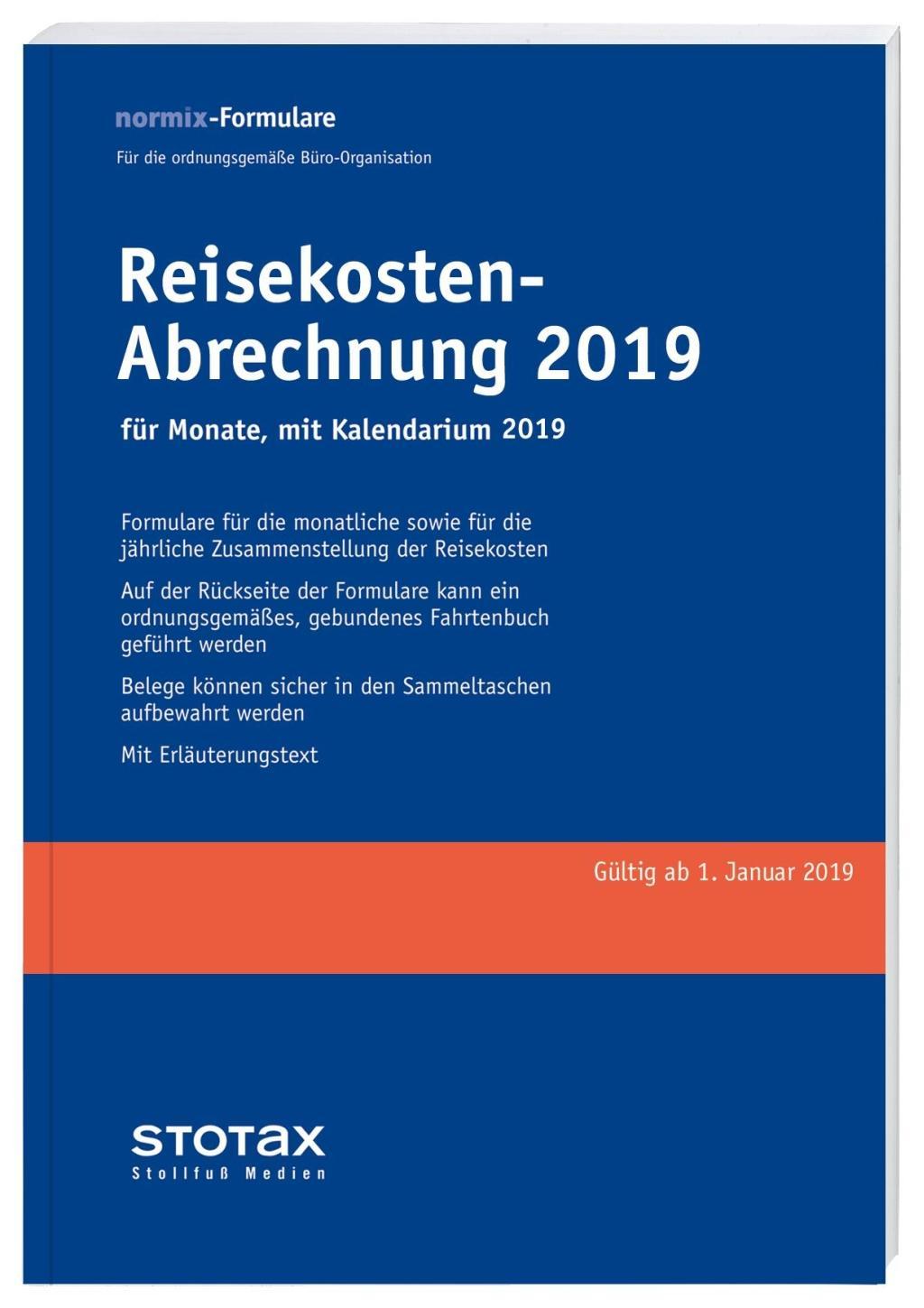 Reisekosten-Abrechnungen 2019 für Monate mit Kalendarium