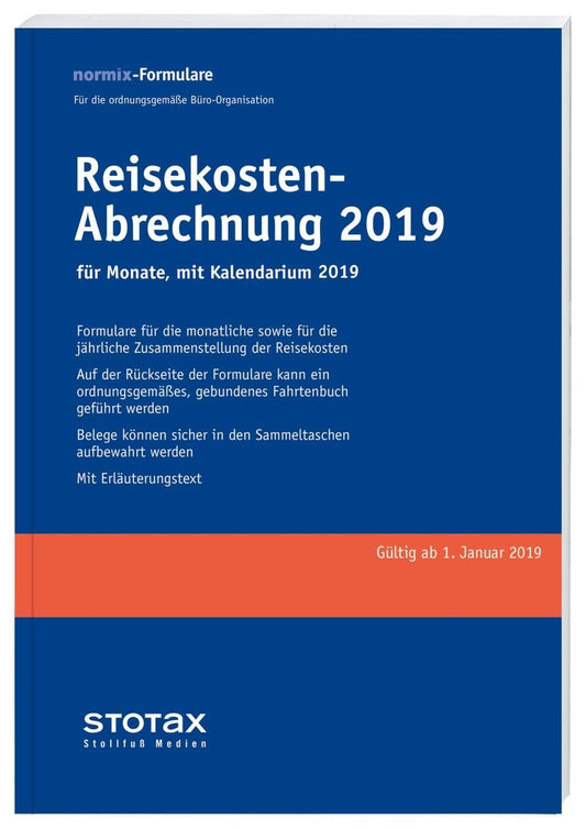 Reisekosten-Abrechnungen 2019 für Monate mit Kalendarium