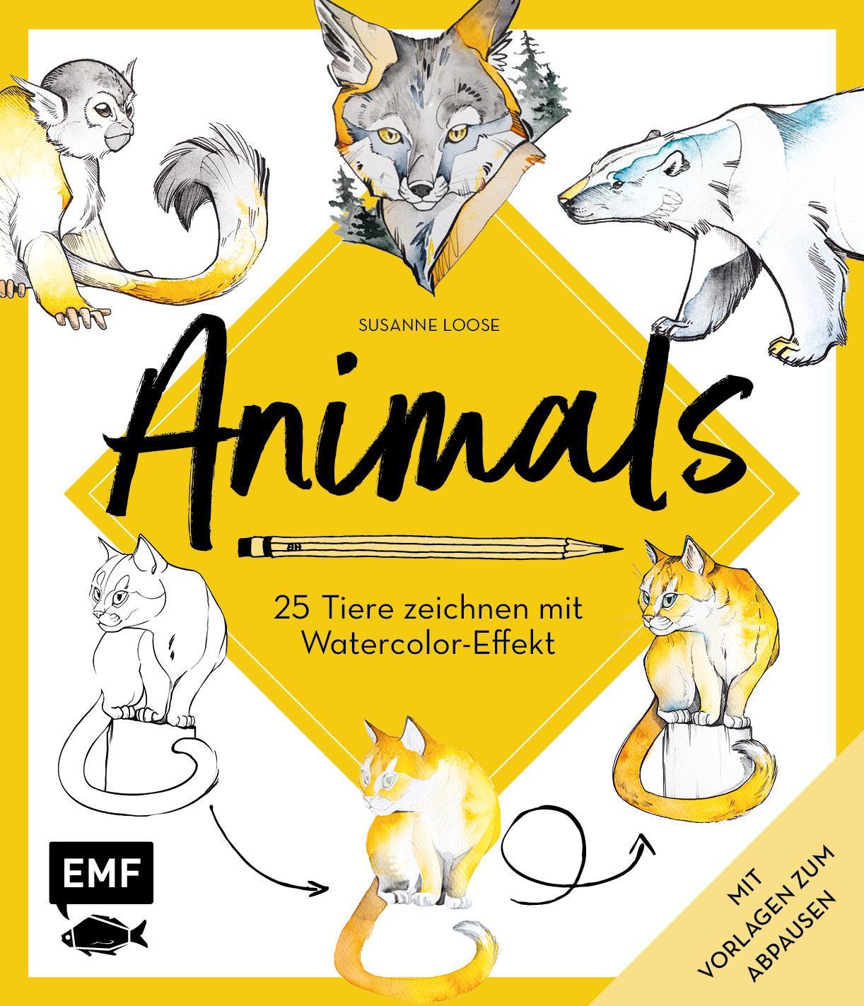 Buchcover: Animals - 25 Tiere zeichnen mit Watercolor-Effekt