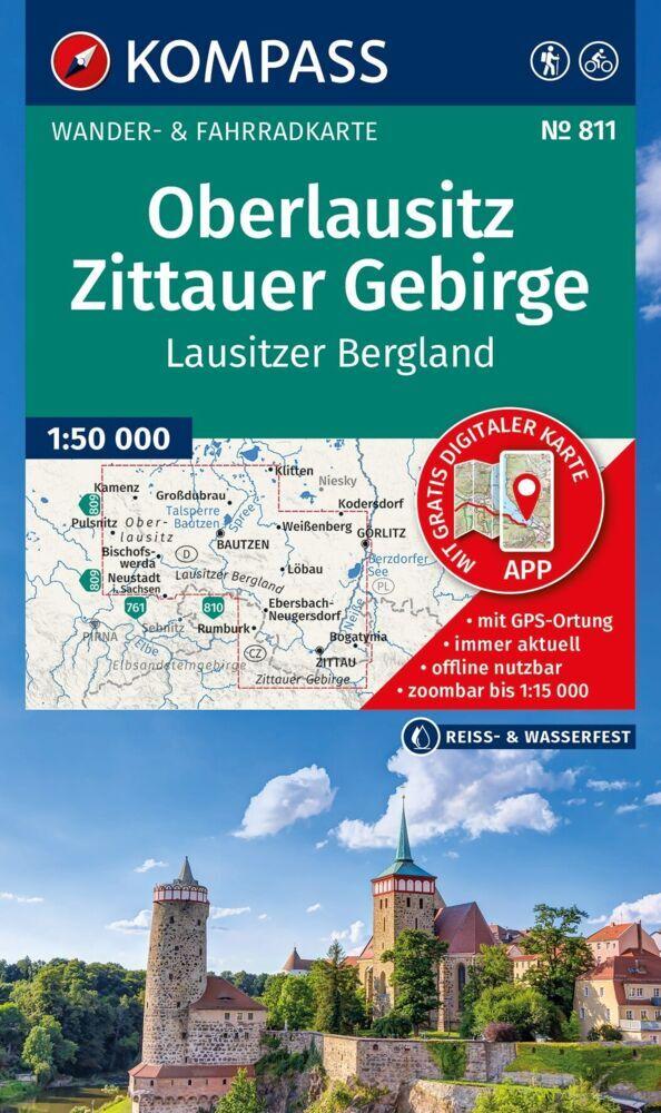 KOMPASS Wanderkarte 811 Oberlausitz, Zittauer Gebirge, Lausitzer Bergland 1:50.000