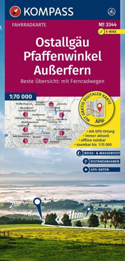 KOMPASS Fahrradkarte 3344 Ostallgäu, Pfaffenwinkel, Außerfern 1:70.000
