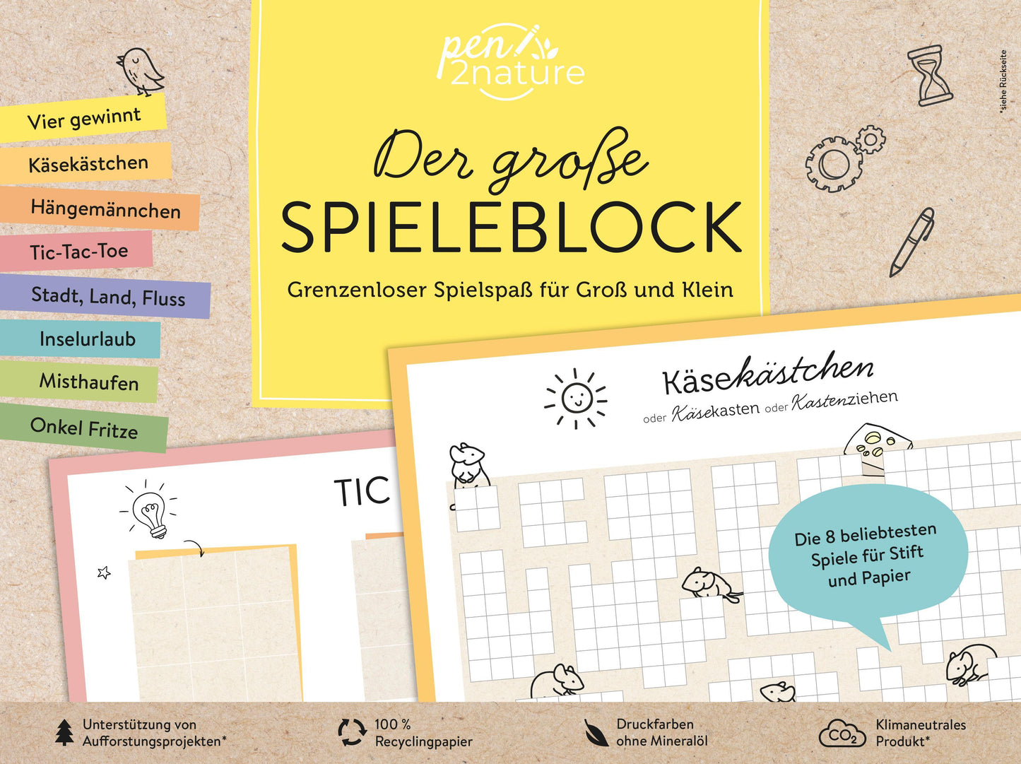 Der große Spieleblock. Umweltfreundlicher Spielspaß für Groß und Klein