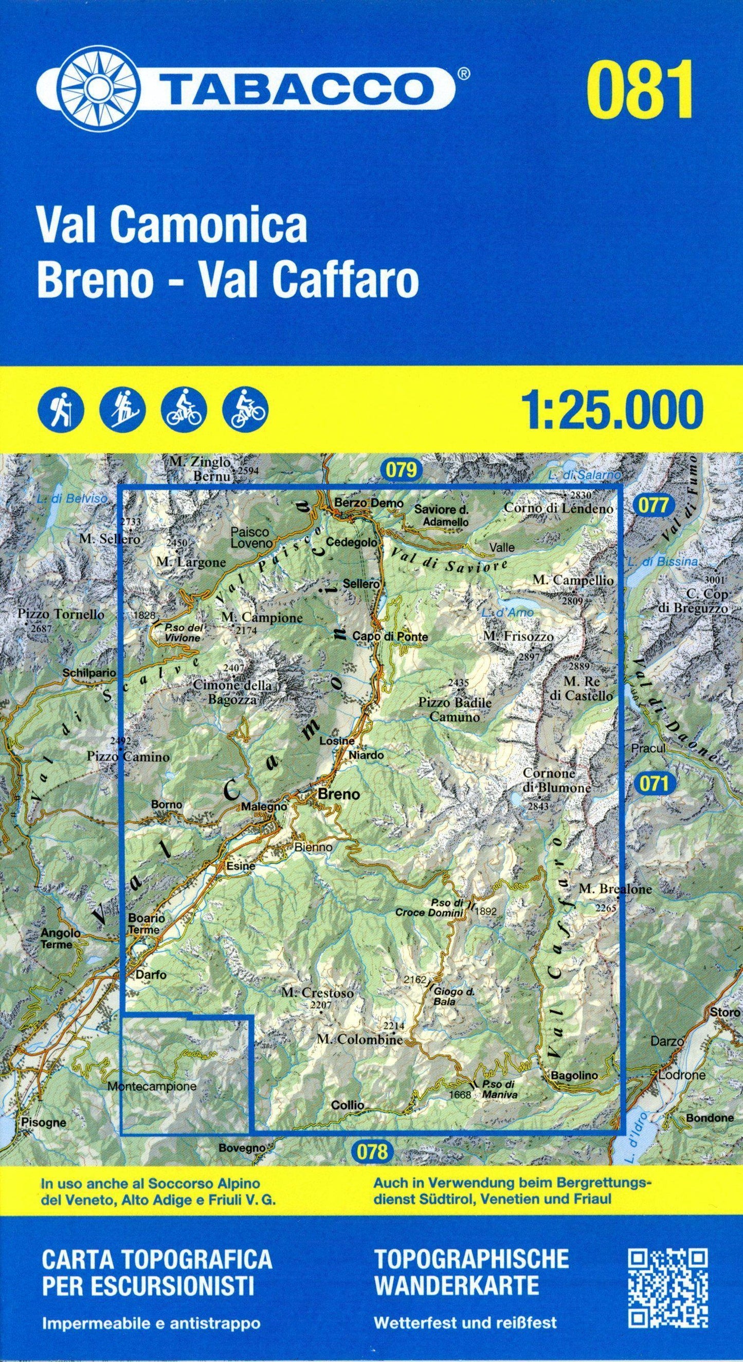 Val Camonica. Breno. Val Caffaro. Carta topografica in scala 1:25.000. Ediz. italiana, inglese, francese e tedesca