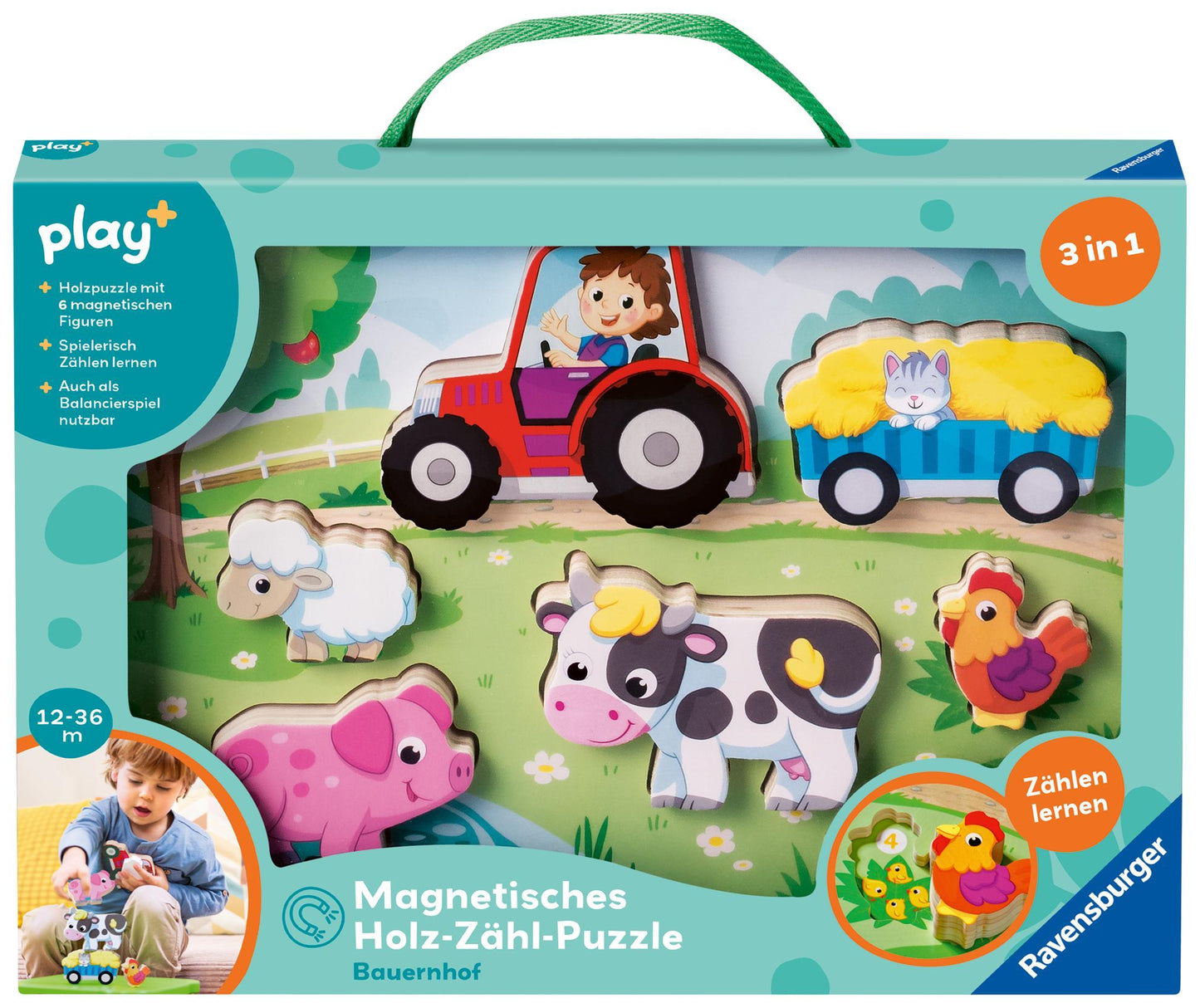 Play+ Magnetisches Holz-Zähl-Puzzle: Bauernhof