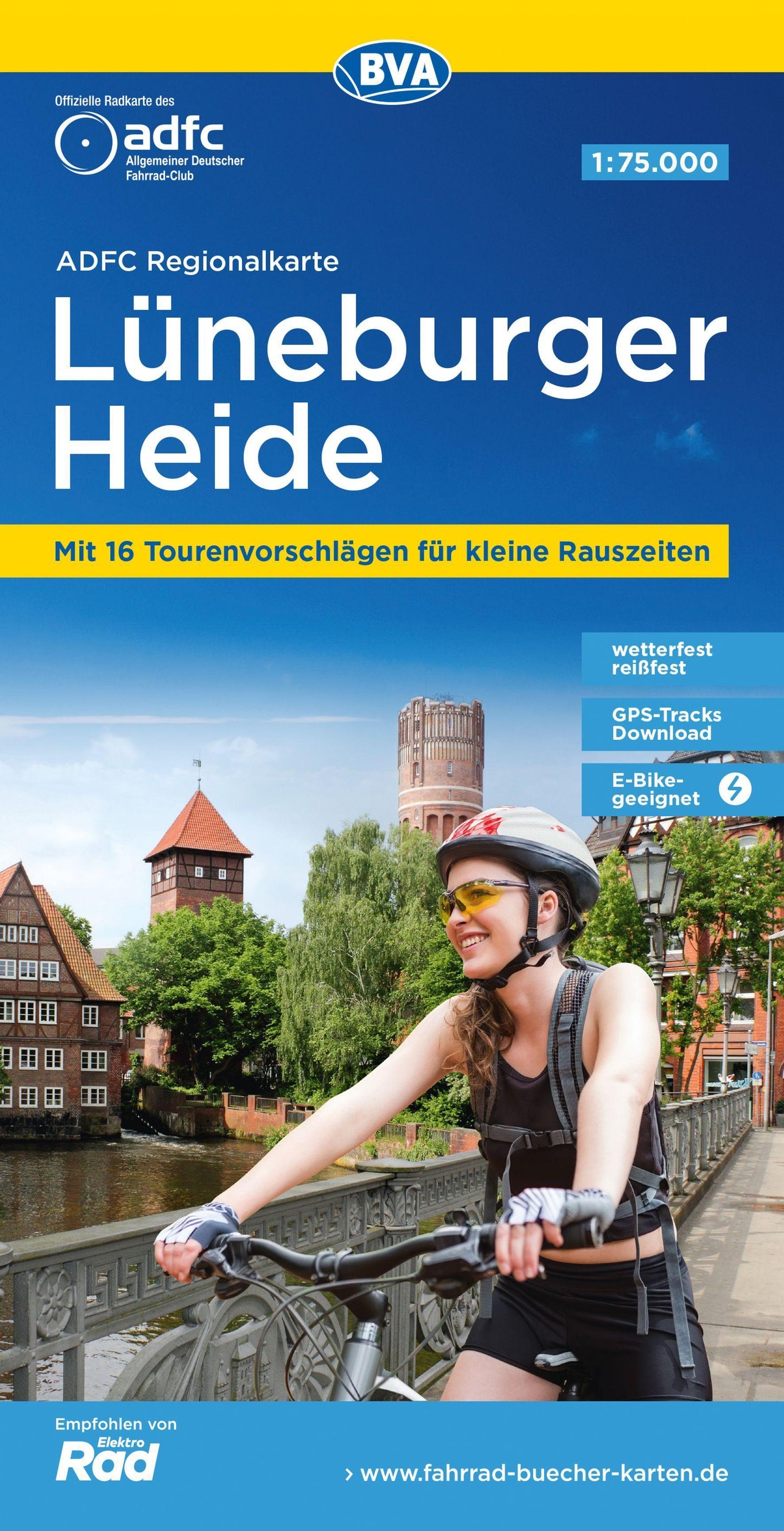 ADFC-Regionalkarte Lüneburger Heide, 1:75.000, mit Tagestourenvorschlägen, reiß- und wette