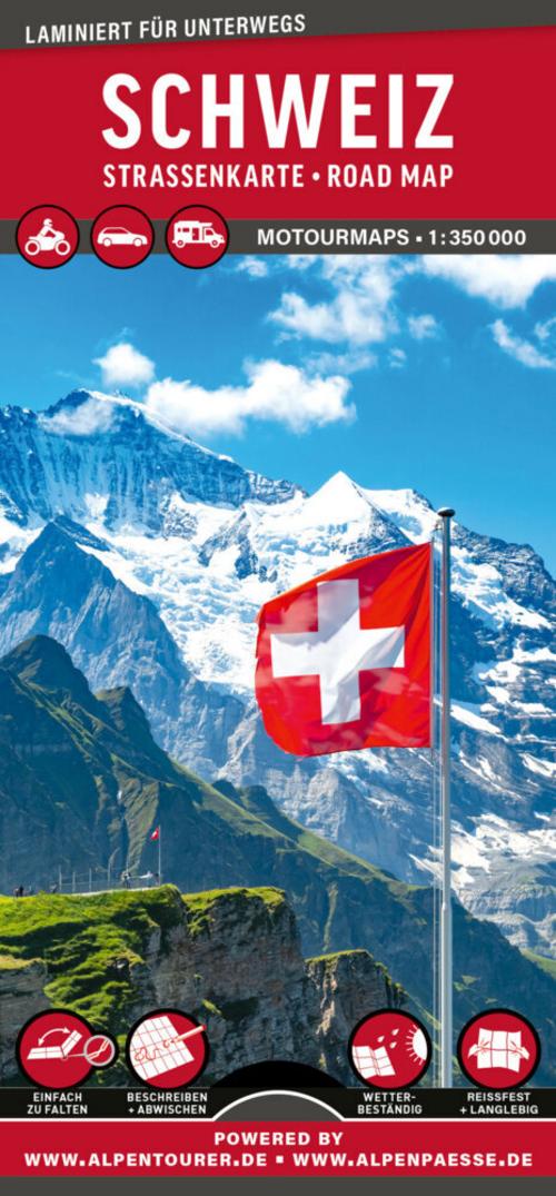 MoTourMaps Schweiz Auto- und Motorradkarte 1:350.000