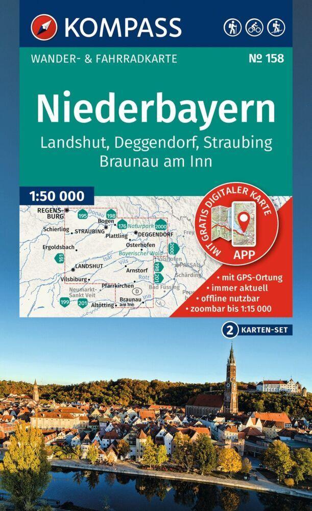KOMPASS Wanderkarten-Set 158 Niederbayern (2 Karten) 1:50.000