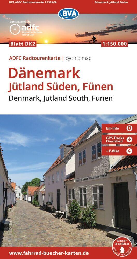 BVA ADFC Radtourenkarte Dänemark, Jütland Süden, Fünen/Denmark, Jutland South, Funen 1:150.000