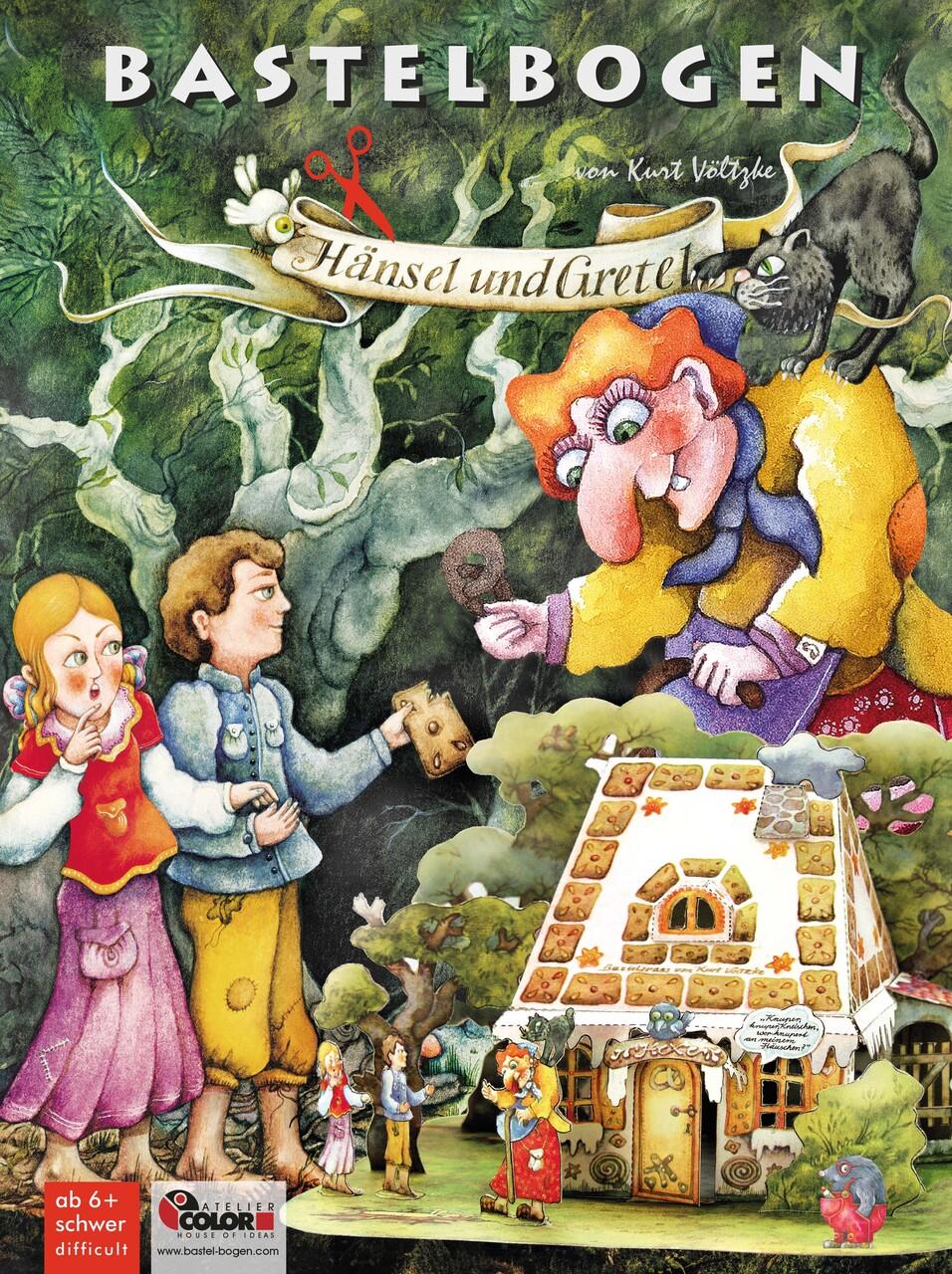 Hänsel und Gretel basteln Bastelbogen Lebkuchenhaus Ausschneidebogen
