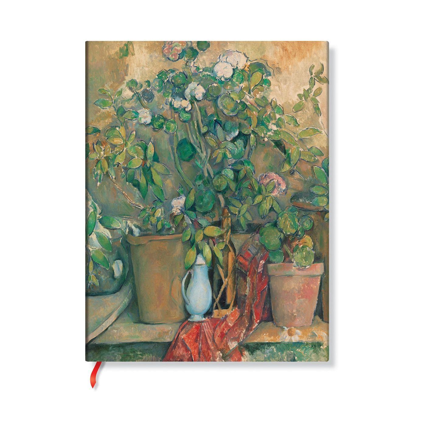 Cezanne's Terracotta Pots and Flowers Midi Lined Hardback Journal (Elastic Band Closure)