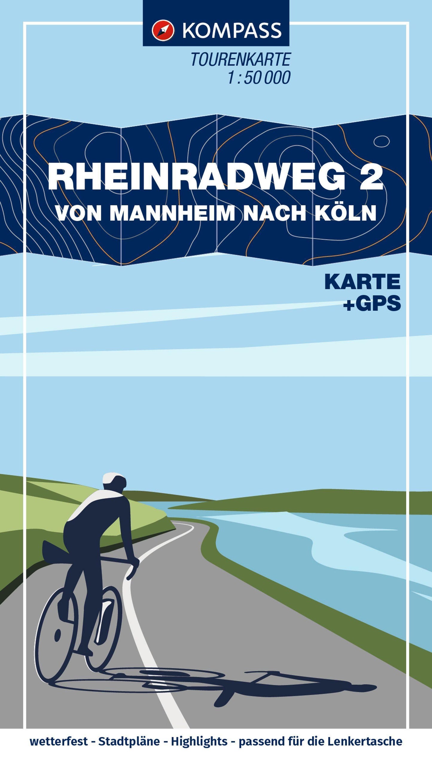 KOMPASS Fahrrad-Tourenkarte Rheinradweg 2, von Mannheim nach Köln 1:50.000