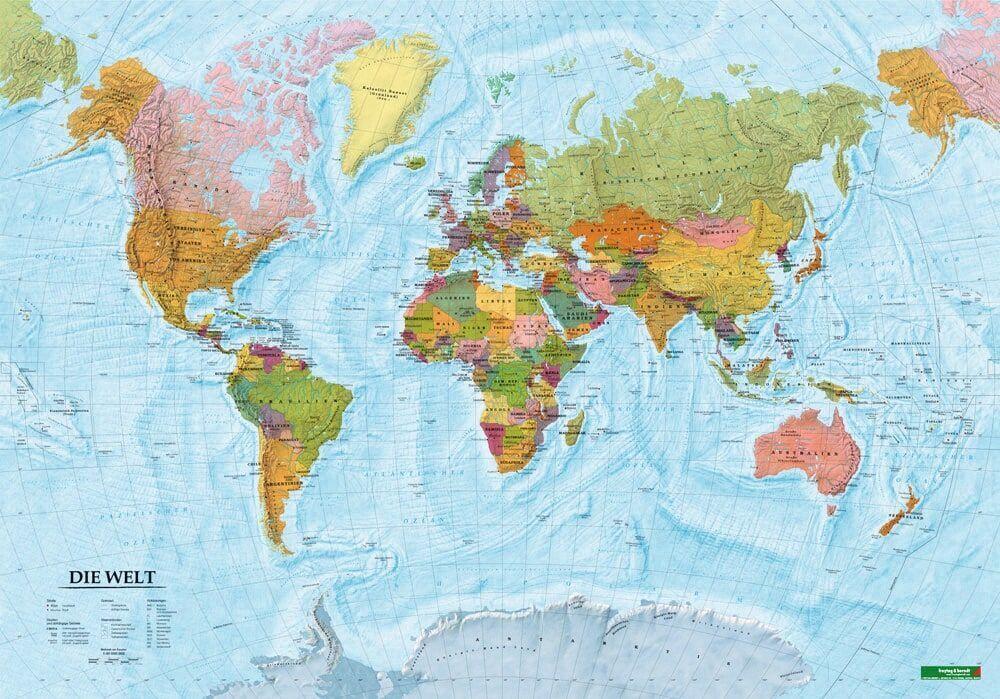 Die Welt deutsch Poster 1 : 40.000.000. Plano in Rolle