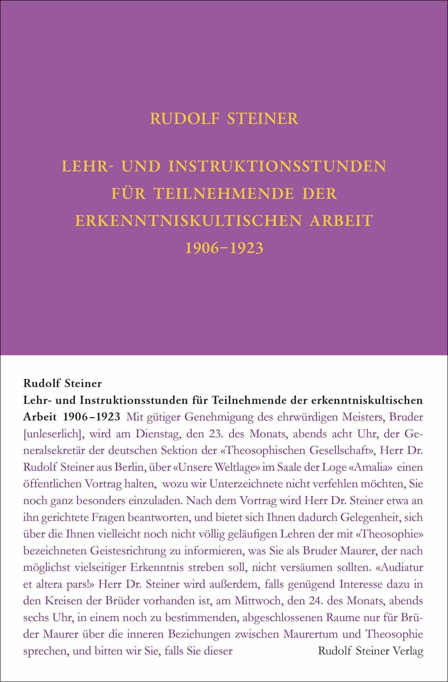 Buchcover: Lehrstunden für Teilnehmende der erkenntniskultischen Arbeit 1906 - 1924