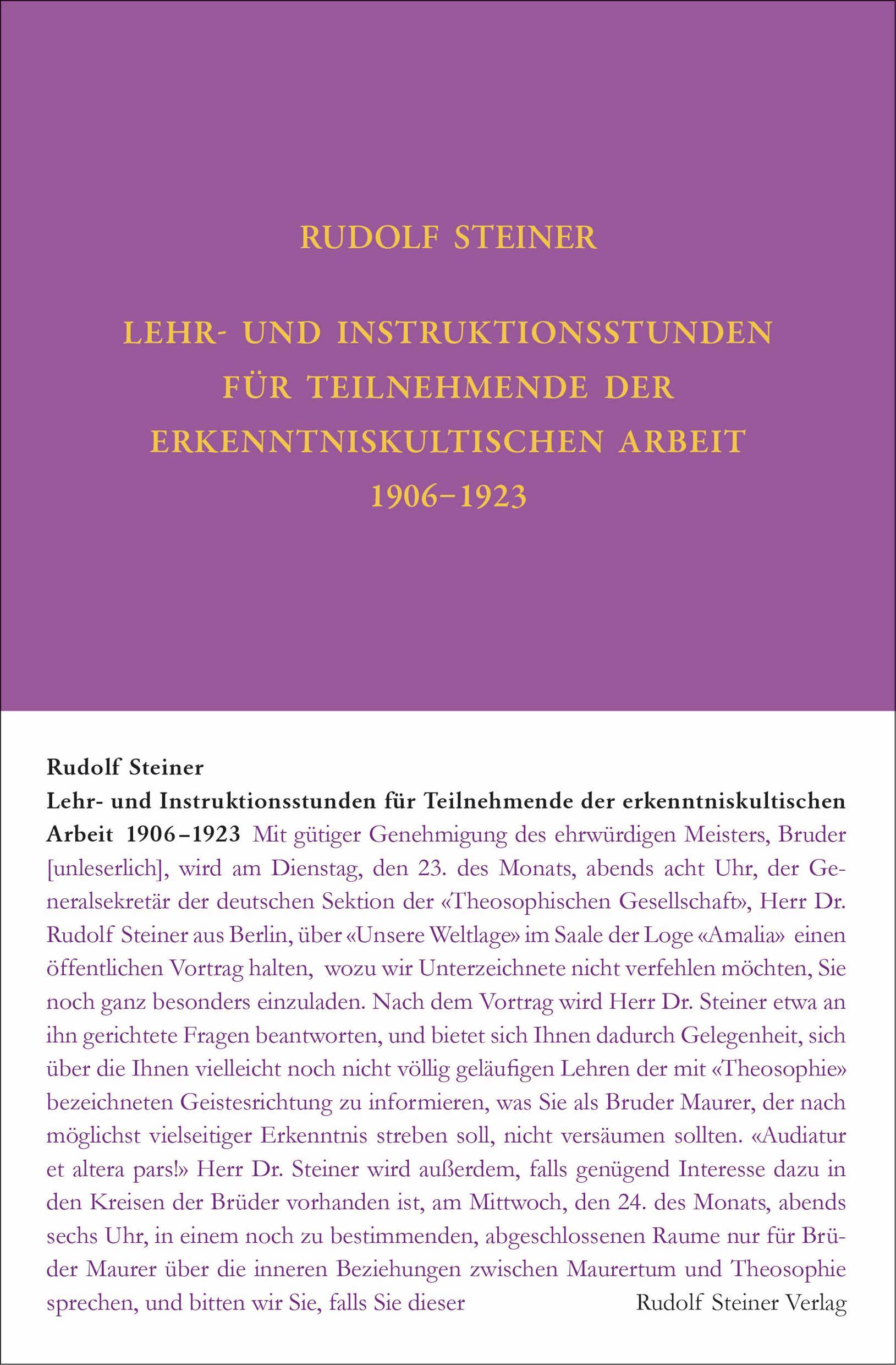 Buchcover: Lehrstunden für Teilnehmende der erkenntniskultischen Arbeit 1906 - 1924
