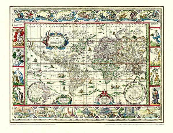 Historische WELTKARTE 1635 - Willem Janszoon Blaeu (Plano)