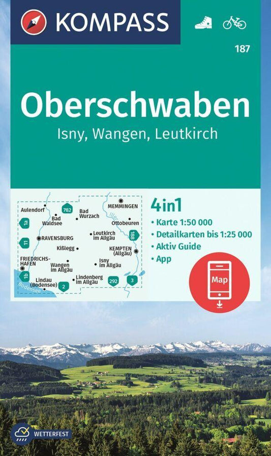KOMPASS Wanderkarte 187 Oberschwaben, Isny, Wangen, Leutkirch 1:50.000