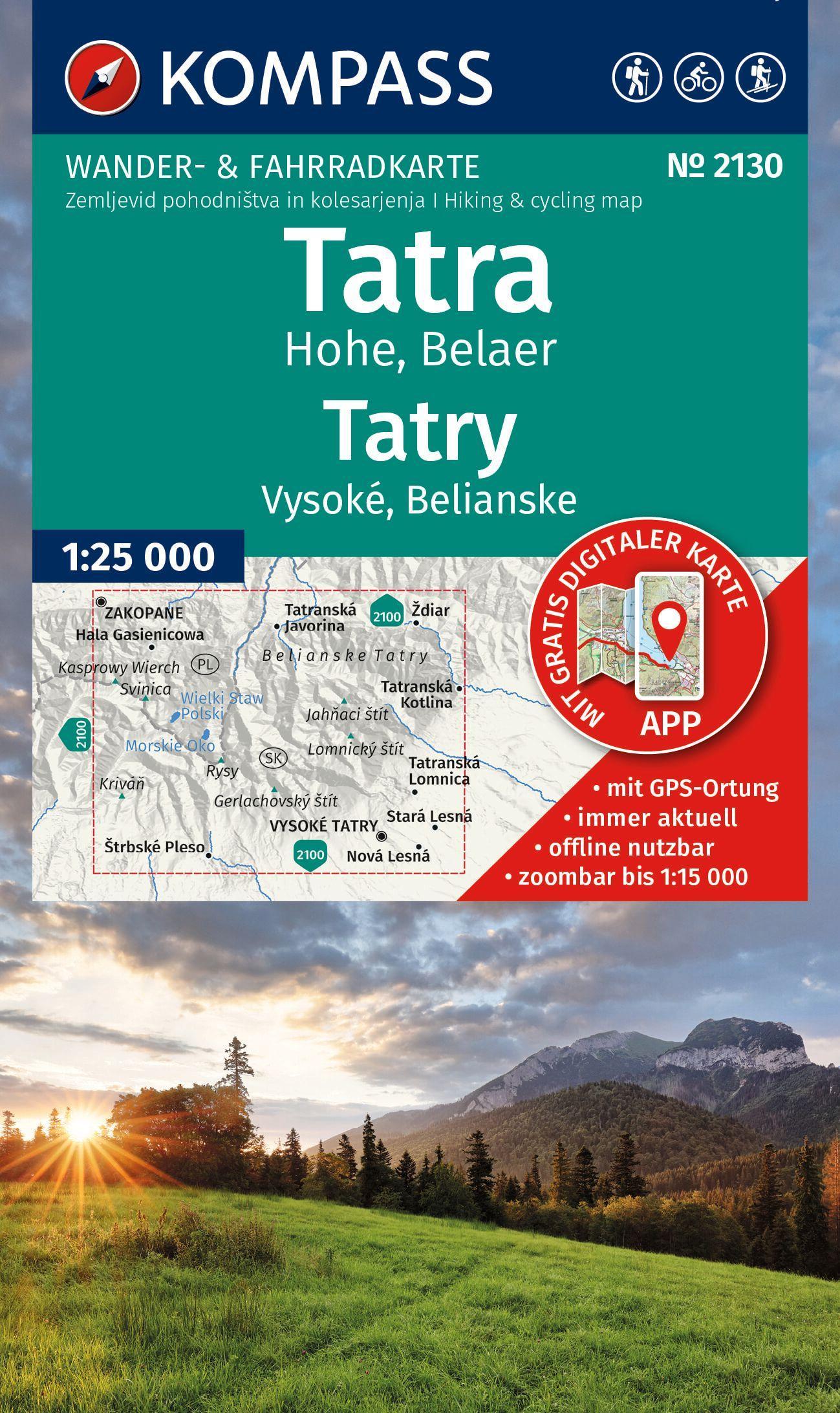 KOMPASS Wanderkarte 2130 Tatra Hohe, Belaer / Tatry, Vysoké, Belianske 1:25.000