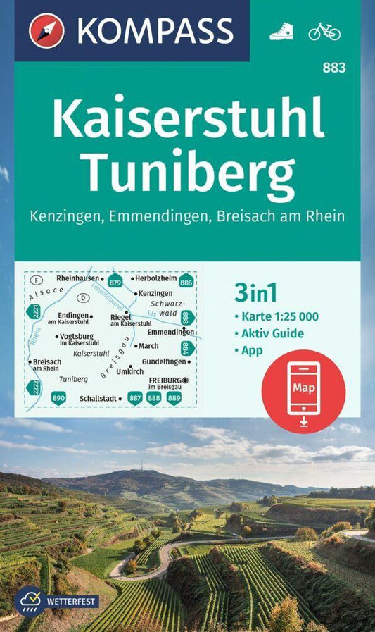 KOMPASS Wanderkarte 883 Kaiserstuhl, Tuniberg, Kenzingen, Emmendingen, Breisach am Rhein 1:25.000