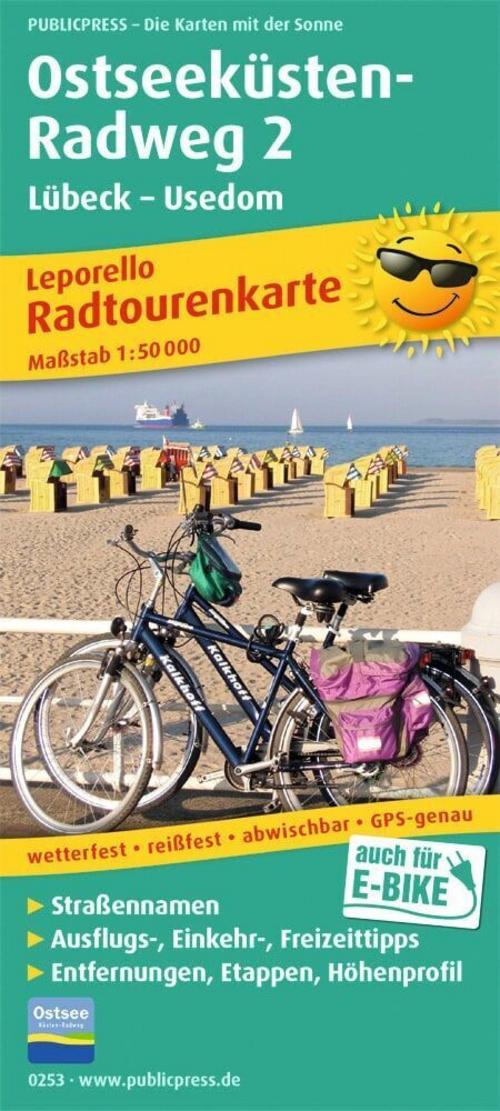 Radwanderkarte Ostseeküsten-Radweg 2 Lübeck-Usedom 1 : 50 000