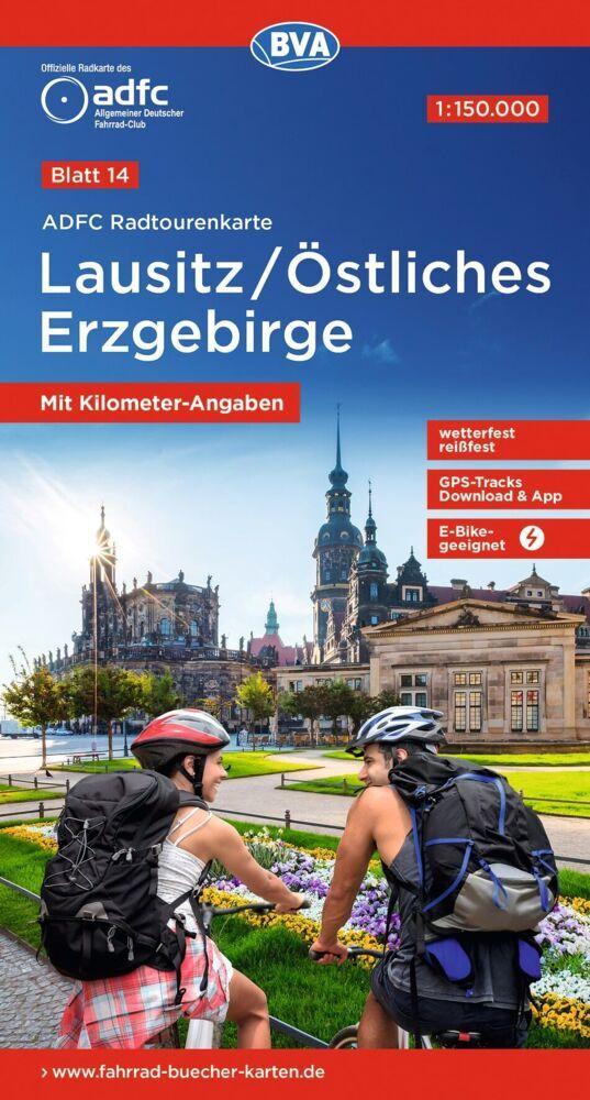 ADFC-Radtourenkarte 14 Lausitz /Östliches Erzgebirge 1:150.000, reiß- und wetterfest, E-Bike geeignet, GPS-Tracks Download, mit Bett+Bike Symbolen, mit Kilometer-Angaben