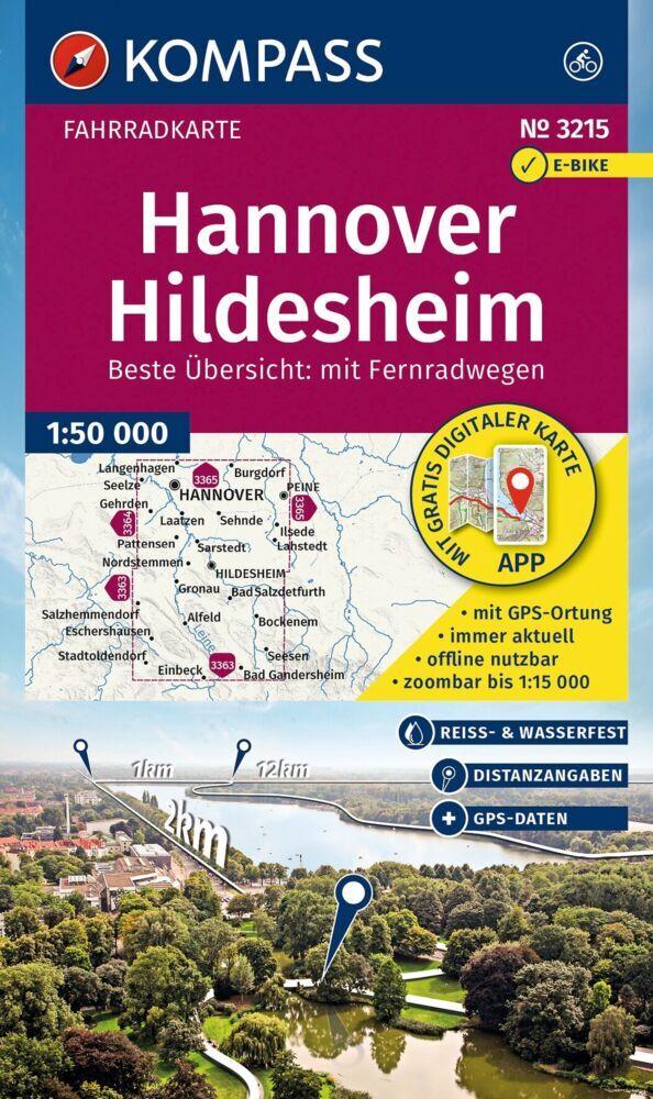 KOMPASS Fahrradkarte 3215 Hannover, Hildesheim 1:50.000