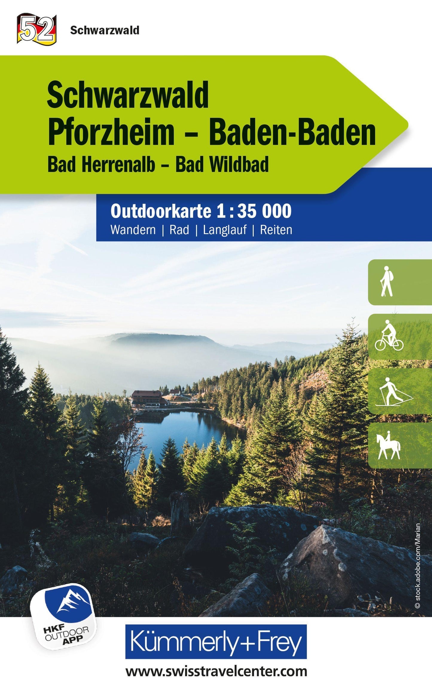 Kümmerly+Frey Outdoorkarte Deutschland 52 Schwarzwald, Pforzheim, Baden-Baden 1:35.000