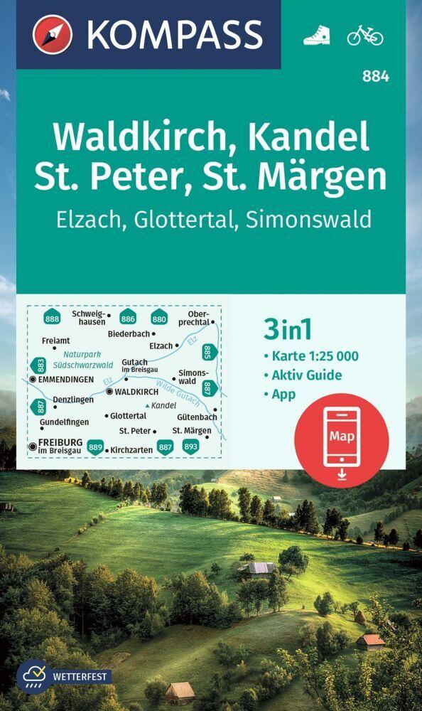 KOMPASS Wanderkarte 884 Waldkirch, Kandel, St.Peter, St. Märgen 1:25.000