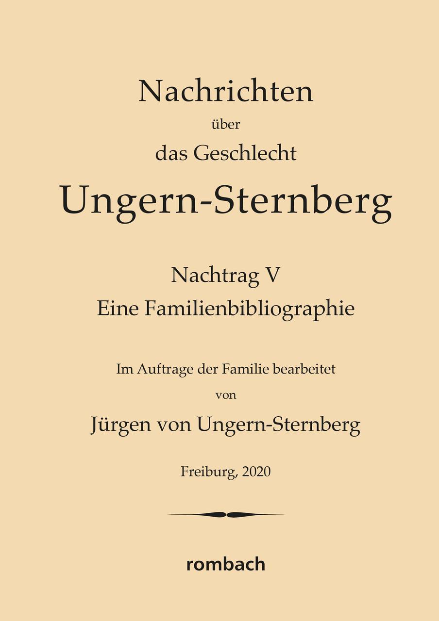 Buchcover: Nachrichten über das Geschlecht Ungern-Sternberg. Nachtrag V