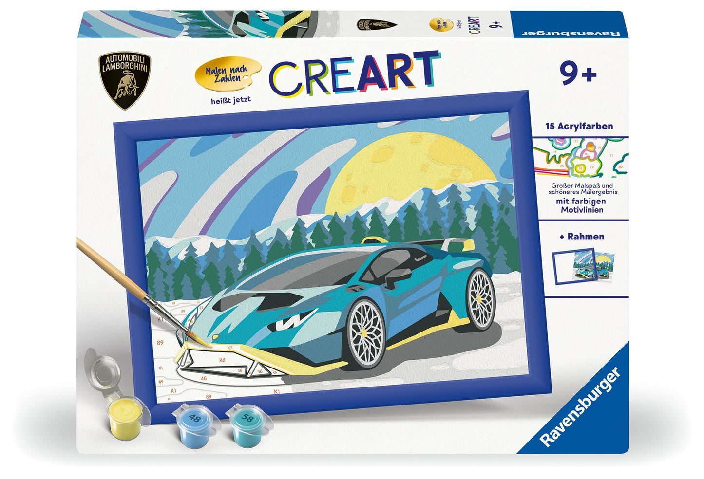 CreArt, Malen nach Zahlen Kinder - Blauer Lamborghini
