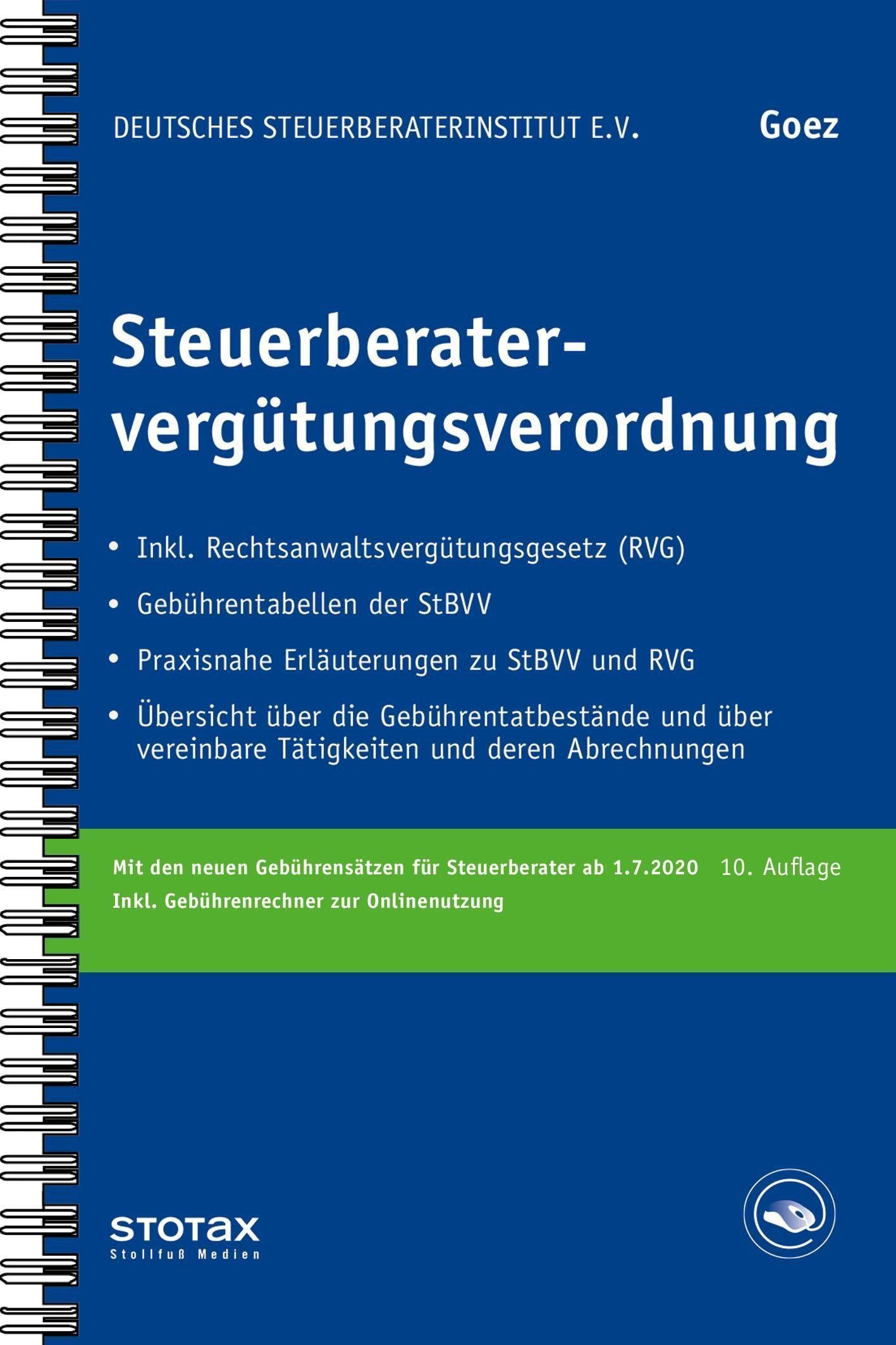 Steuerberatervergütungsverordnung, m.  Buch, m.  Online-Zugang