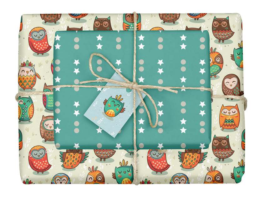 Geschenkpapier-Set für Kinder, Eulen