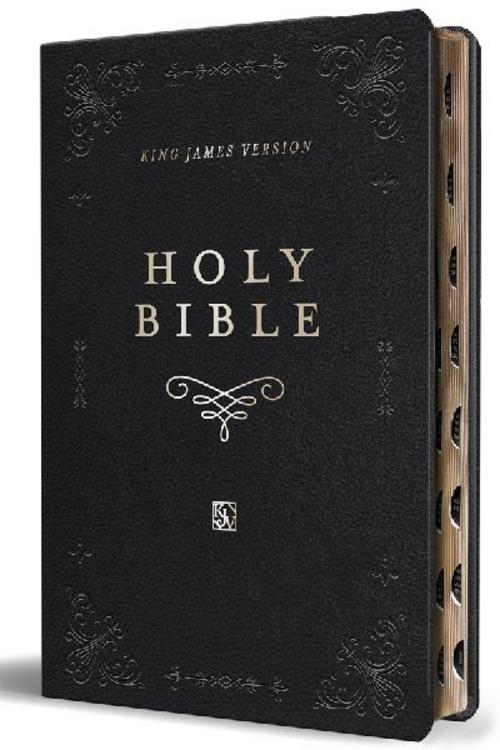 KJV Holy Bible, Giant Print Thinline Large Format, Black Premium Imitation Leather with Ribbon Marker, Red Letter, and Thumb Index