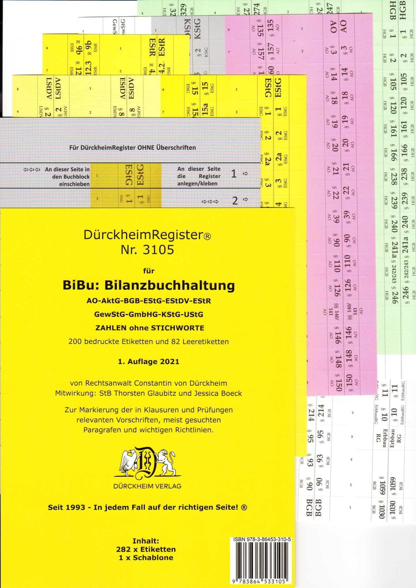 DürckheimRegister® BiBu-BilanzSteuerrecht - Wichtige Gesetze OHNE Stichworte für deine AO-AktG-BGB-EStG-EStR-GmbHG-HGB- KStG-UStG nur Zahlen und §§
