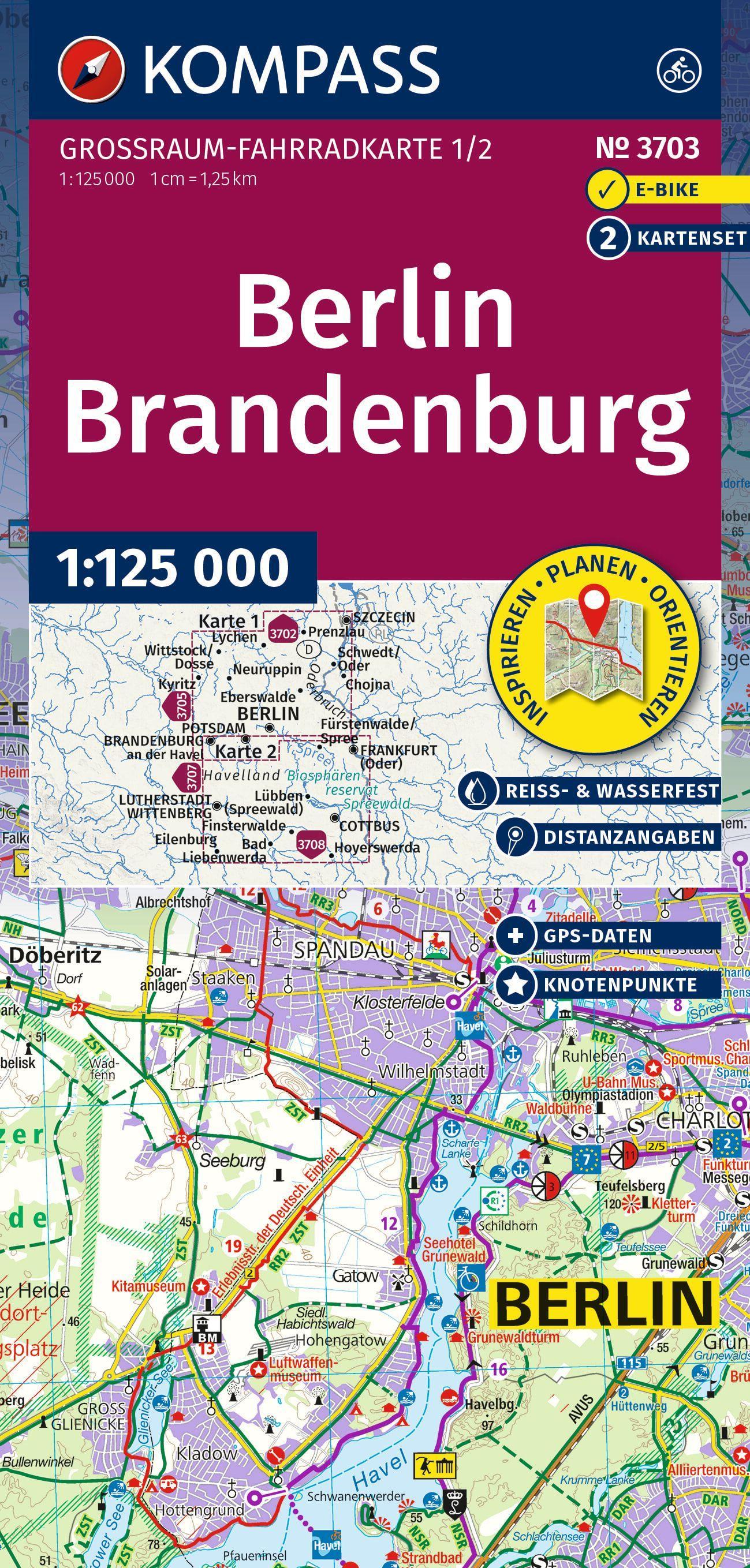 KOMPASS Großraum Fahrradkarte 3703 Berlin-Brandenburg, mit Knotenpunkten 1:125.000