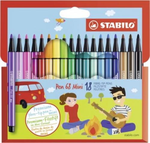 Premium-Filzstift - STABILO Pen 68 Mini - 18er Pack - mit 18 verschiedenen Farben