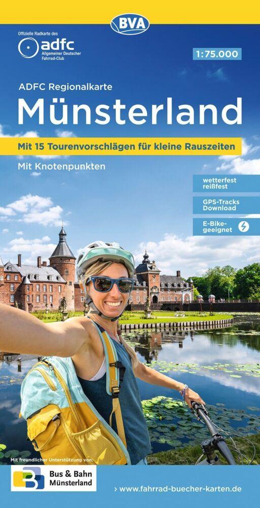 ADFC-Regionalkarte Münsterland, 1:75.000, mit Tagestourenvorschlägen, reiß- und wetterfest