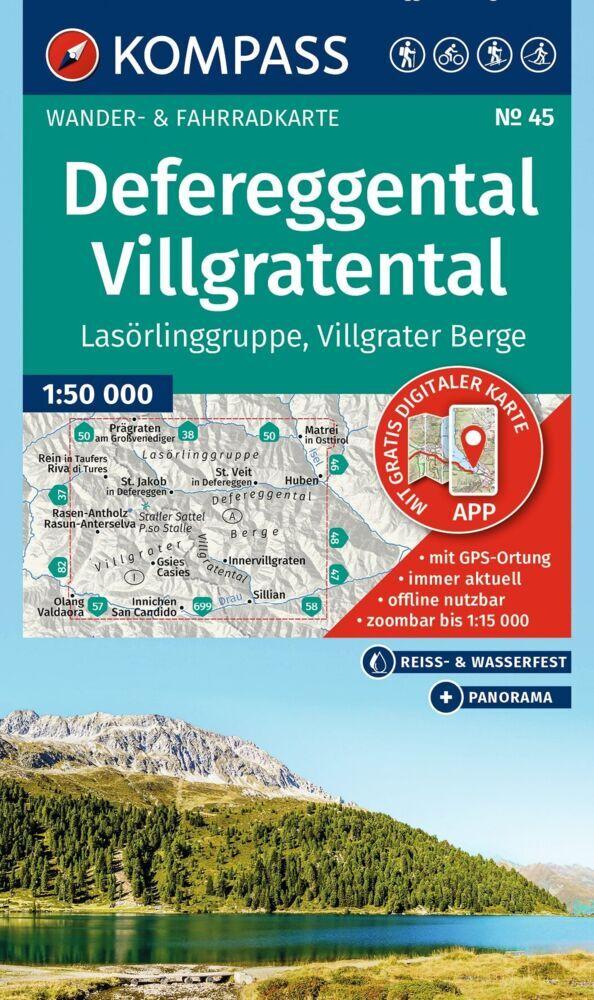 KOMPASS Wanderkarte 45 Defereggental, Villgratental, Lasörlinggruppe, Villgrater Berge 1:50.000
