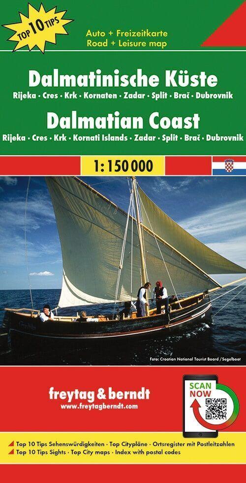 Dalmatinische Küste, Rijeka - Cres - Krk - Kornaten - Zadar - Split - Brac - Dubrovnik, Autokarte 1:150.000