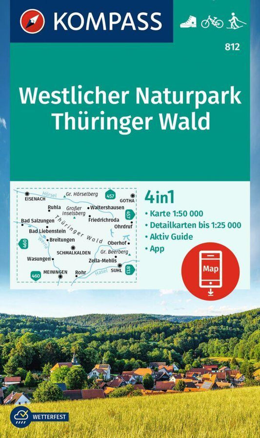 KOMPASS Wanderkarte 812 Westlicher Naturpark Thüringer Wald 1:50.000