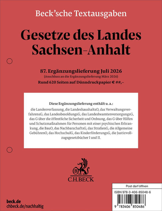 Gesetze des Landes Sachsen-Anhalt 87. Ergänzungslieferung