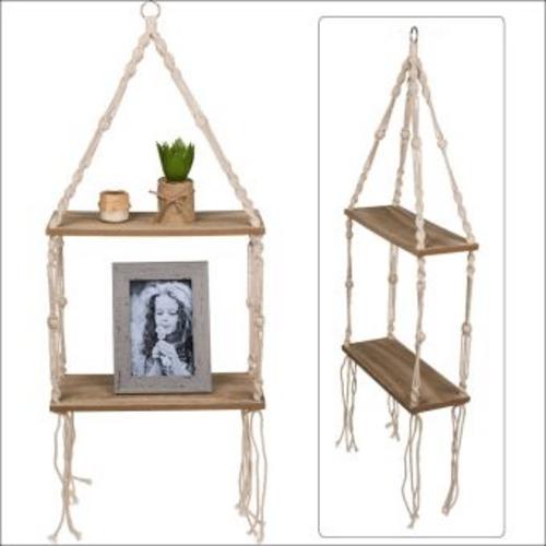 Holz-Wandregal mit Makramee