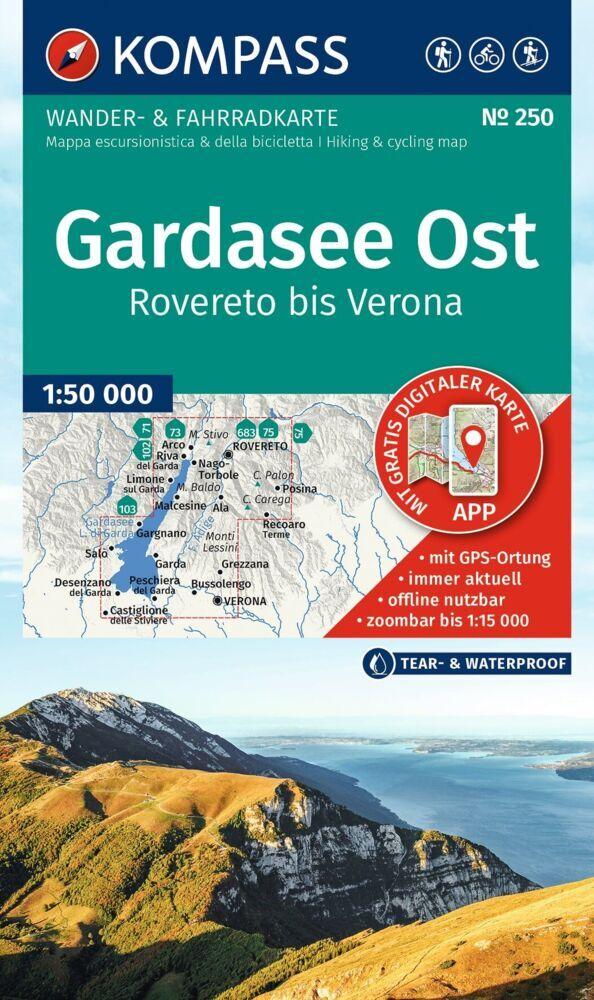 KOMPASS Wanderkarte 250 Gardasee Ost, Rovereto bis Verona 1:50.000