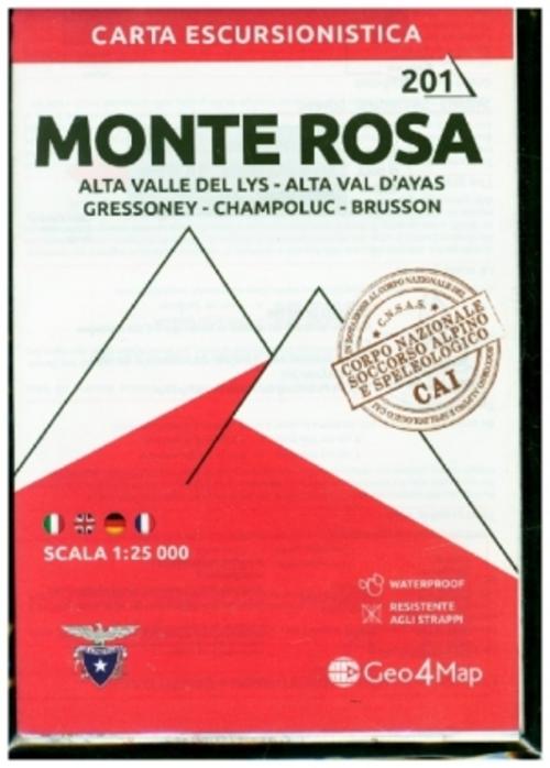 201 Monte Rosa. Alta Valle del Lys, Alta Val d'Ayas, Gressoney, Champoluc, Brusson. Carta escursionistica 1:25.000
