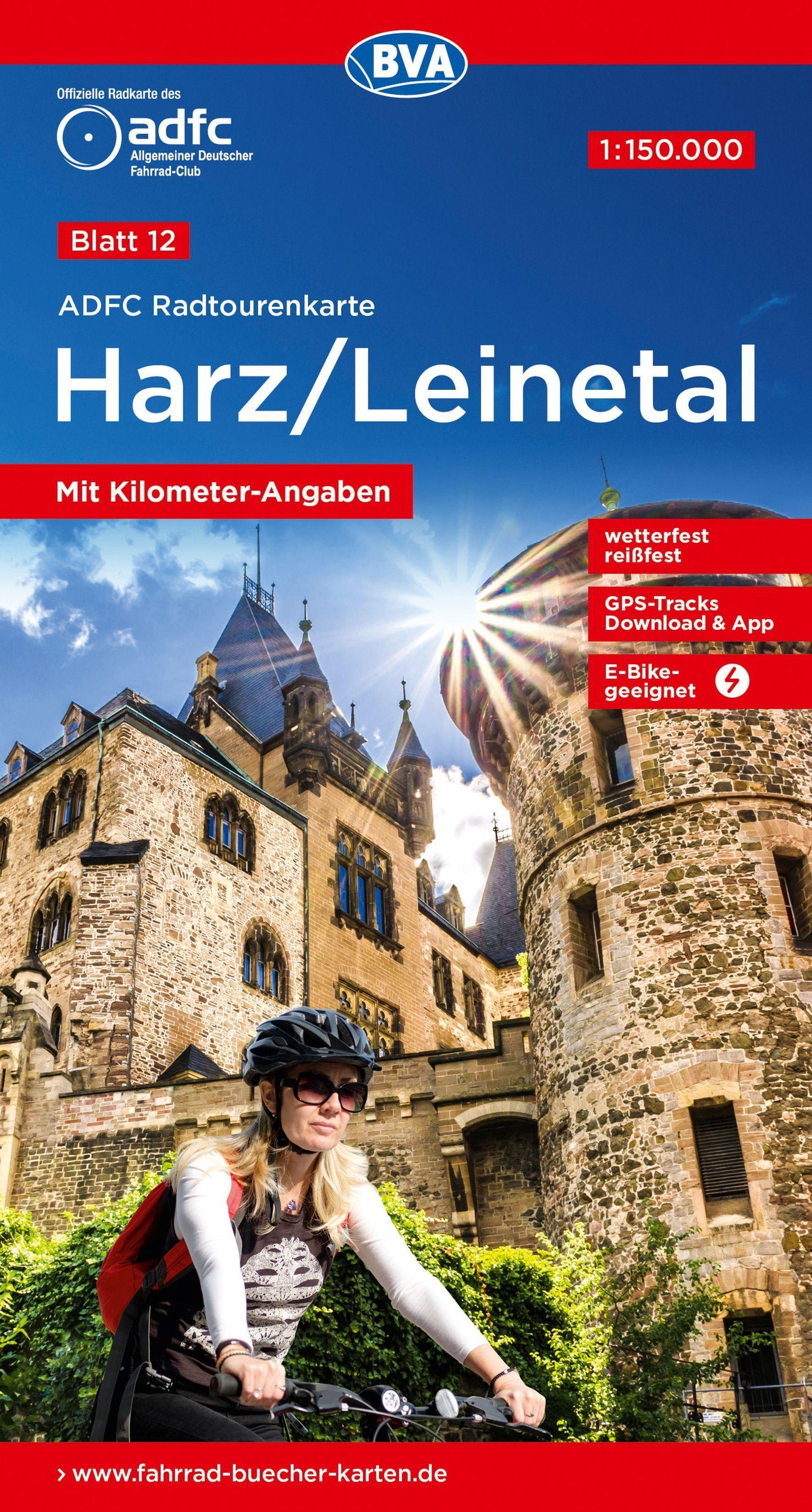 ADFC-Radtourenkarte 12 Harz /Leinetal 1:150.000, reiß- und wetterfest, E-Bike geeignet, GPS-Tracks Download, mit Bett+Bike Symbolen, mit Kilometer-Angaben