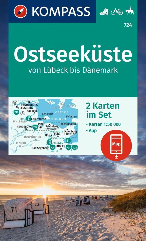 KOMPASS Wanderkarten-Set 724 Ostseeküste von Lübeck bis Dänemark (2 Karten) 1:50.000